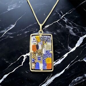 Vtg Antique Rectangle Vibrant Millefiori Art Glass 800 Silver Frame Necklace 19”